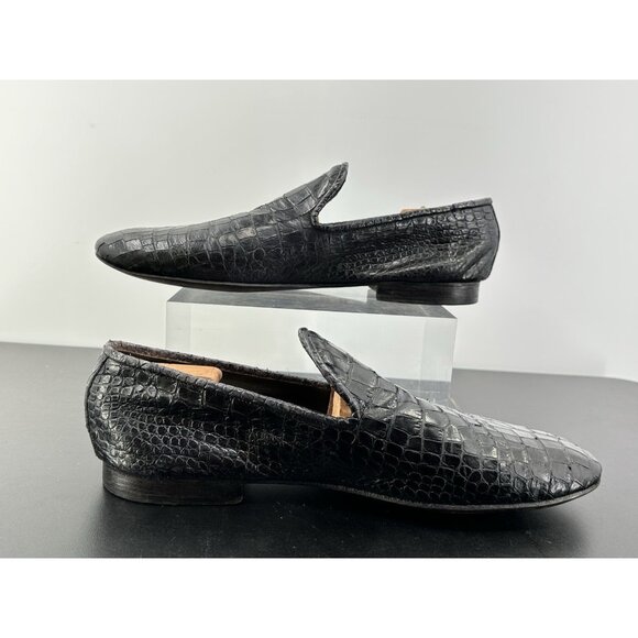 Jo Ghost Black Lizard Print Leather Round Toe Slip On Loafers Men’s Size 44 main image 5